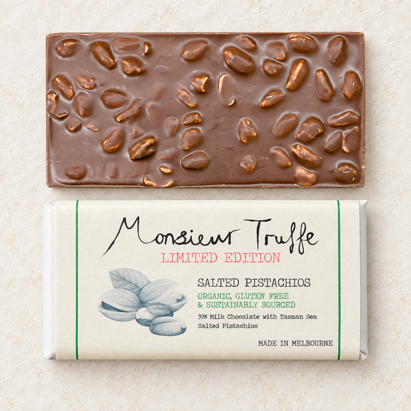 Monsieur Truffe Milk 32% Milk Chocolate Salted Pistachios